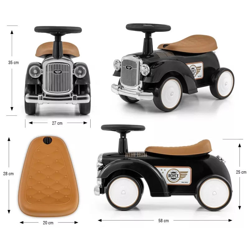 Veículo deslizante milly mally Royce preto – carrinho de passeio para criança, design compacto, modelo 5923