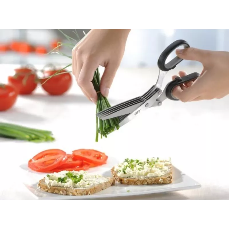 Tesoura de cozinha GEFU 12660 — lâminas de aço inoxidável, cabo de plástico, comprimento 191 mm, largura 80 mm