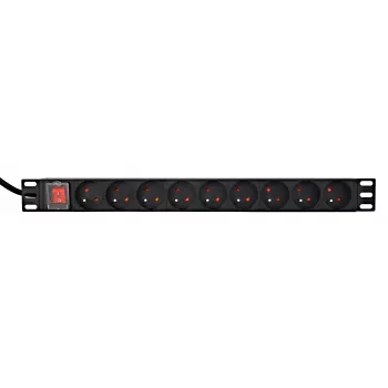 Unidade de distribuição de energia GEMBIRD EG-PDU-9F2F — 9 tomadas francesas (Type E), rack 1H, 16A, cabo de 2 m