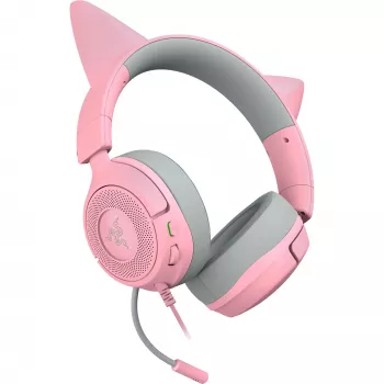 Auscultadores Razer Kraken Kitty V3 X — Com fios, USB Type-A, Over-Ear, 20–28kHz, cabo de 1,3 m, Rosa