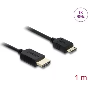 Cabo HDMI DELOCK 81684 — 1 m, HDMI tipo A (macho) para HDMI tipo C (macho), 48 Gbit/s, 7680×4320, preto