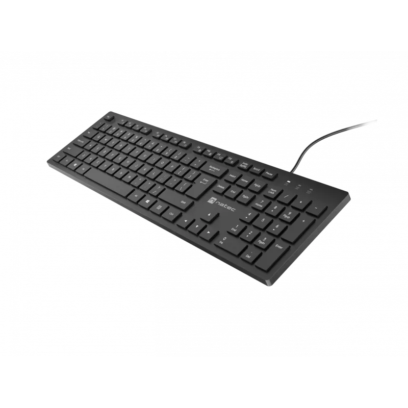 Teclado multimédia fino com fios NATEC HERRING — preto, layout low-profile, teclas multimédia