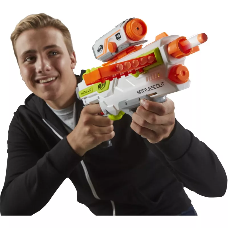 Blaster de brinquedo HASBRO Nerf BattleScout ICS-10 FFP B1756F030 – blaster de dardos de espuma, tiro único, calha tática