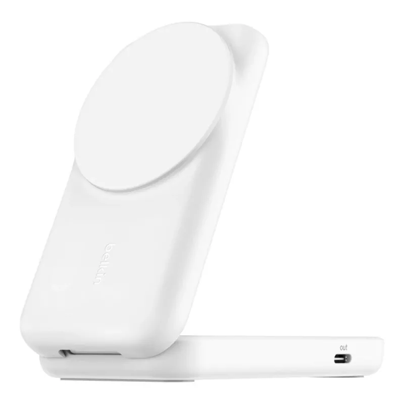 Belkin UltraCharge 25W Qi2 base de carregamento sem fios dobrável 2 em 1, branca (WIZ038KQWH)