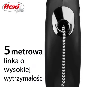Trella Flexi Classic 5 m preta para cães de porte médio, corda, carga máx. 20 kg, elementos refletores