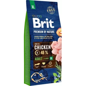 Ração seca para cães Brit Premium by Nature Adult XL 15 kg — frango e salmão, 28 % proteína, 16 % gordura