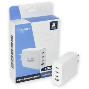 Fonte de alimentação ALLNET PSU-GaNPD-USB-1A3C-130W — 130 W, 1× USB-A, 3× USB-C