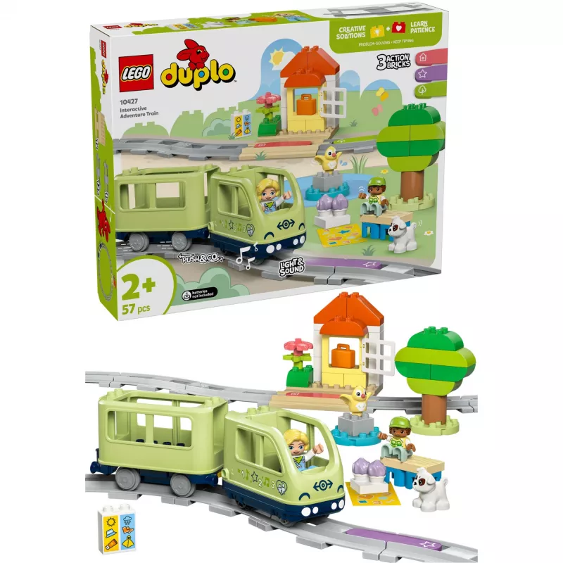 Conjunto de comboio de brincar LEGO DUPLO Aventuras interativas comboio 10427, 57 peças, 2 minifiguras, para crianças a partir dos 2 anos