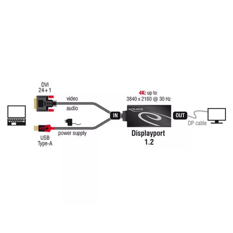 Cabo DVI 24+1 + USB-A/DisplayPort 20p DeLOCK 62596
