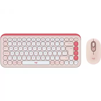 Logitech POP Icon Combo - Conjunto teclado e rato - Sem fios - Bluetooth LE - QWERTY - US International - rosa, branco sujo (920-013142)