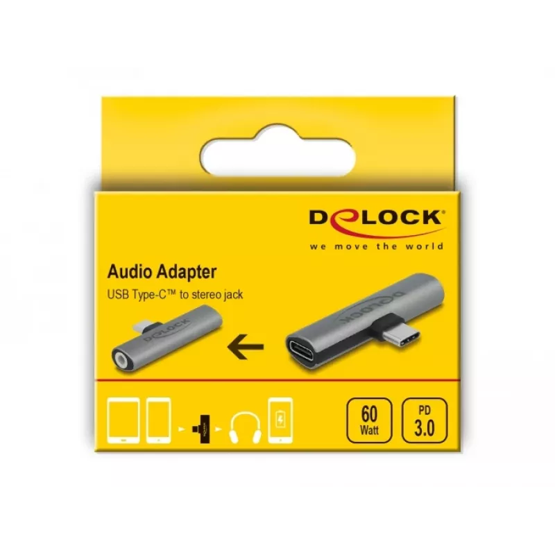 Adaptador de cabo DeLOCK 64186 USB Type-C para USB Type-C + 3,5 mm cinzento