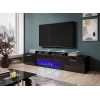 Móvel de TV Cama Meble ROVA com lareira elétrica, 190x37x48 cm, preto/preto brilhante