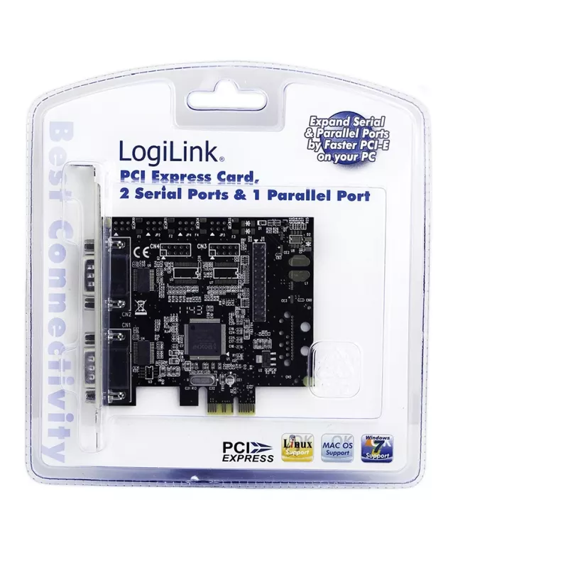 Placa de interface PCIe interna LOGILINK PC0033 com portas série e paralela, chipset NetMOS