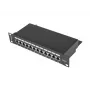 Patch panel LANBERG PPF6-9012-B — 12 portas RJ45, metal, preto, 1U (215×44,5×130 mm)