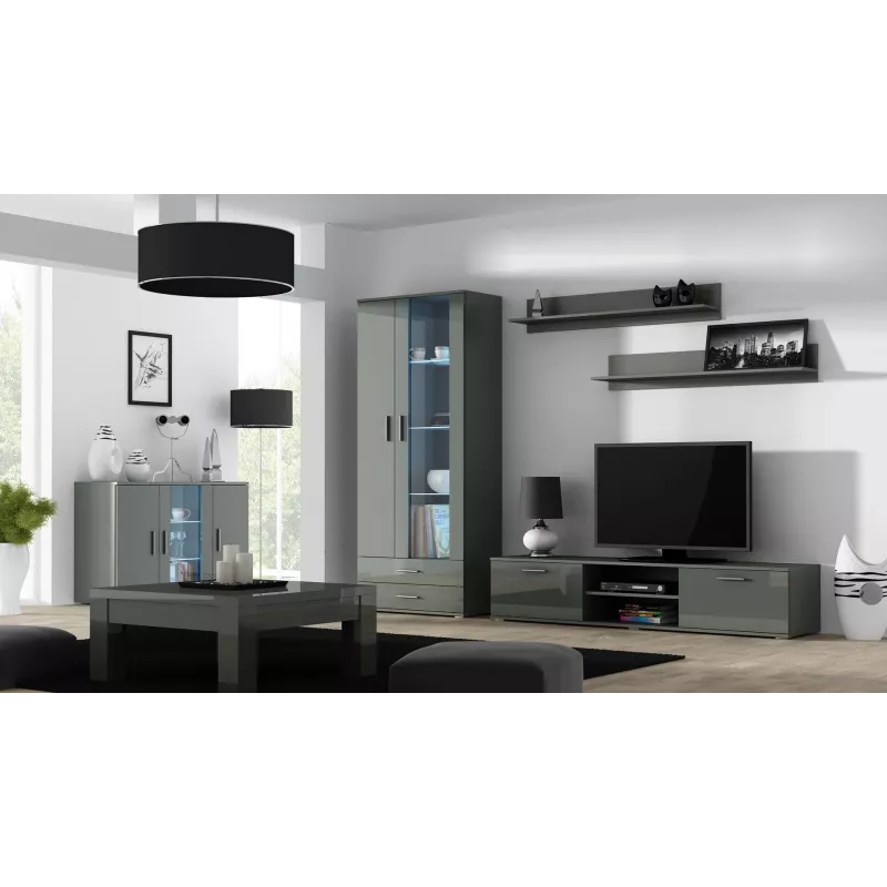 Aparador Cama Sideboard 120 cm SOHO S7 cinzento/cinzento brilhante
