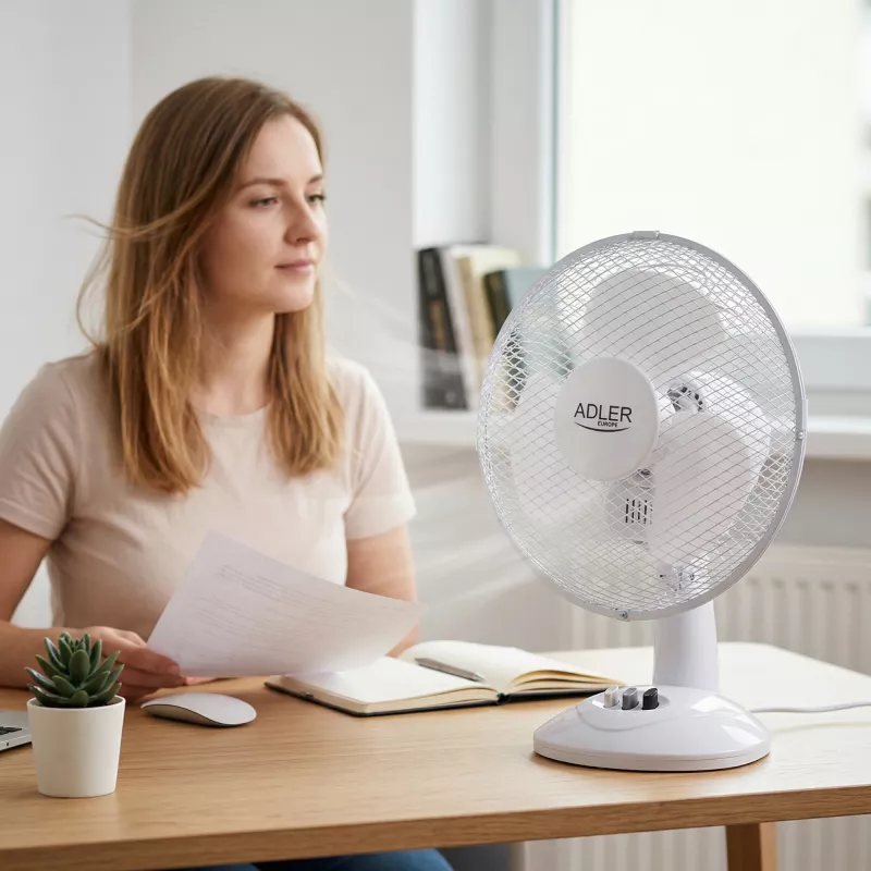 Adler | AD 7302 | Ventilador de mesa | branco | diâmetro 23 cm | número de velocidades 2 | oscilação | 60 W | Não