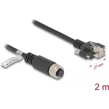 Cabo de rede DeLOCK M12 codificado A 8 pinos fêmea para RJ45 macho Cat.5e 2 m preto