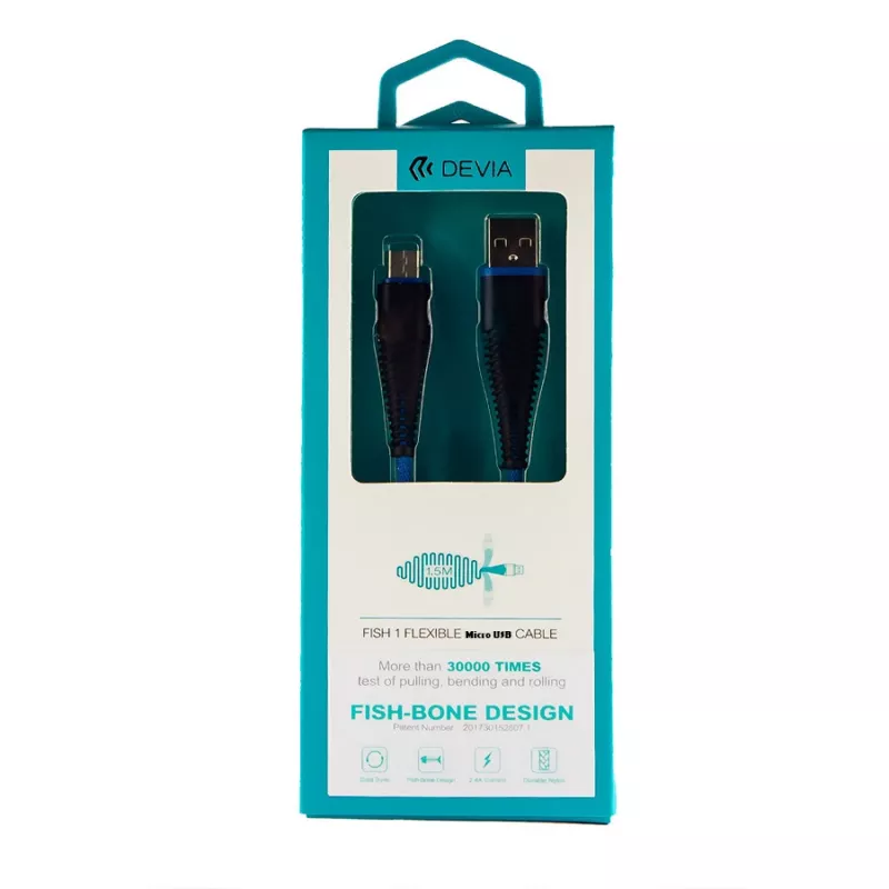 Cabo USB Micro-B Devia Fish 1 Series 5V 2,4A 1,5m azul
