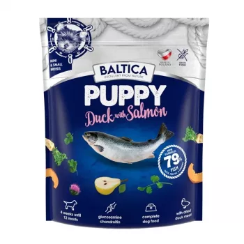 Comida seca para cães BALTICA Puppy Pato com Salmão XS/S 1 kg — Comida para cachorros de raças pequenas
