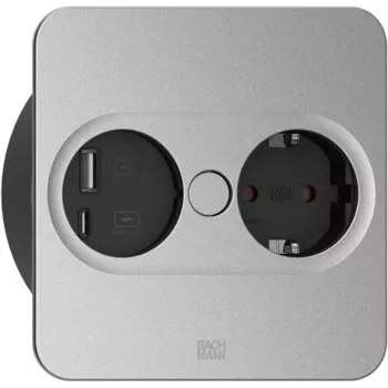 Tomada tipo F + USB A + USB C Bachmann 946.105 aço inoxidável