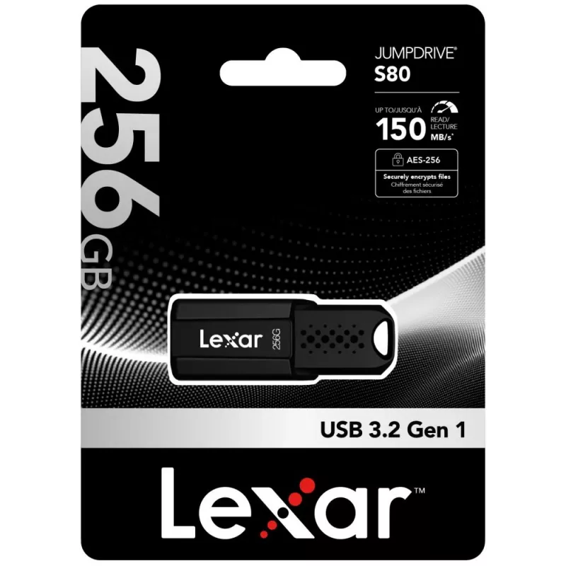 Pen drive Lexar JumpDrive S80 256 GB, USB Type-A, USB 3.2 Gen 1, preto, 20 g