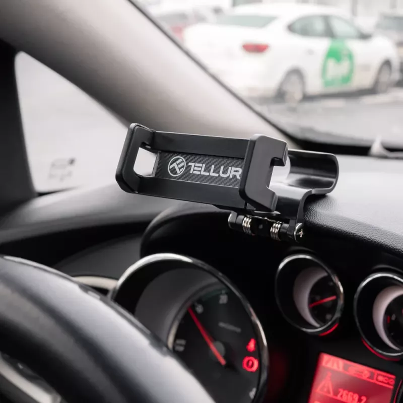 Suporte para telefone Tellur TLL171261 — suporte universal compacto para automóvel e secretária, ângulo ajustável, preto