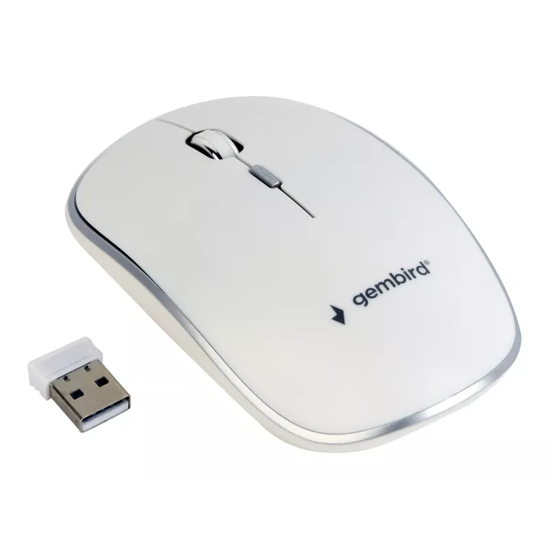 Rato sem fios GEMBIRD MUSW-4B-01-W, ambidestro, ótico 1600 DPI, 4 botões, RF Wireless, branco