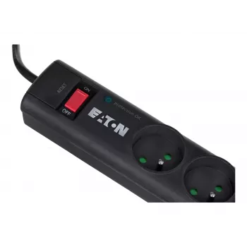 Barra de proteção contra sobretensões EATON Protection Strip 6 FR — 6x tomadas Type E, 525 J, 10 A, 220–250 V, cabo 1 m