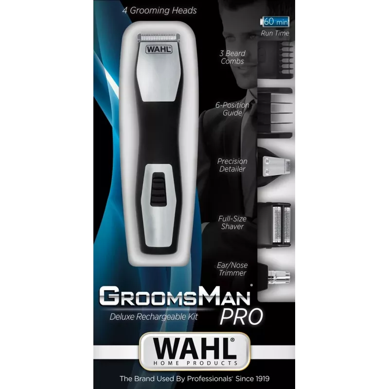 Aparador de barba Wahl GroomsMan Pro Battery Preto Aço inoxidável 0,7 mm 3 cm