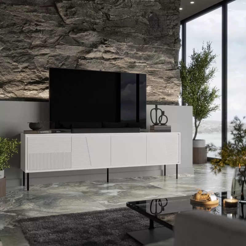 Móvel RTV ABI 4D 200x38x62 branco mate