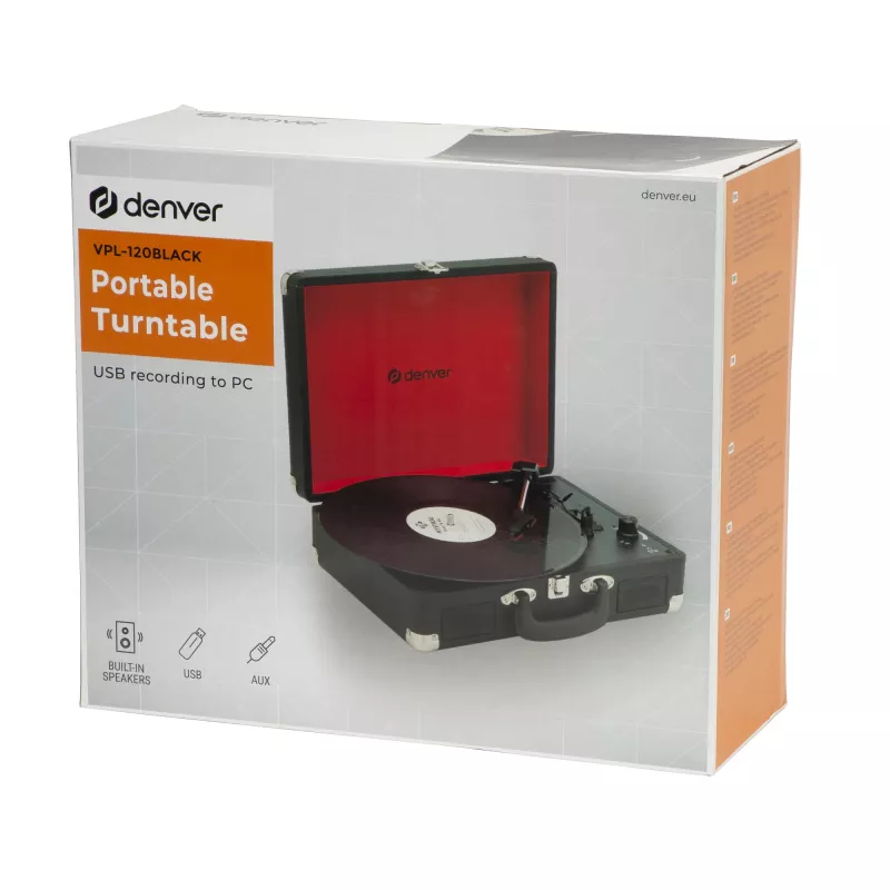 Denver VPL-120 Gira-discos USB com colunas integradas, preto