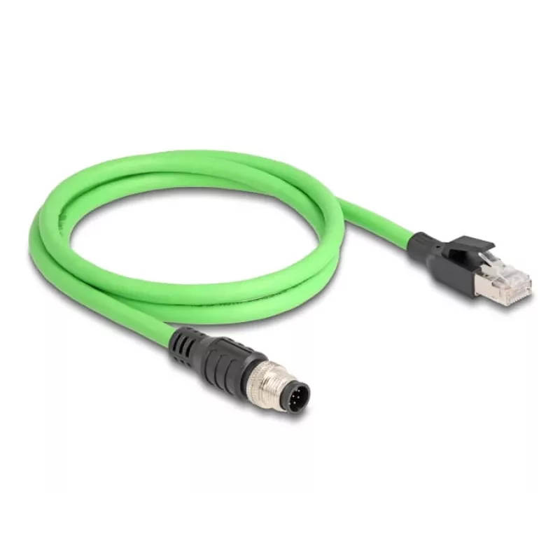 Cabo de rede DeLOCK M12 com codificação A de 8 pinos, ficha macho para ficha macho RJ45 PUR (TPU) 1 m