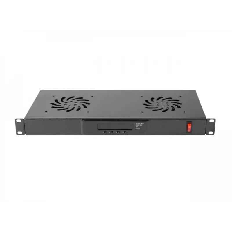 Lanberg AK-1502-B painel de ventilação para rack, 1U, 19 polegadas, 2 ventoinhas, termóstato, LCD, 230 V, 483 x 192 x 44,45 mm, preto