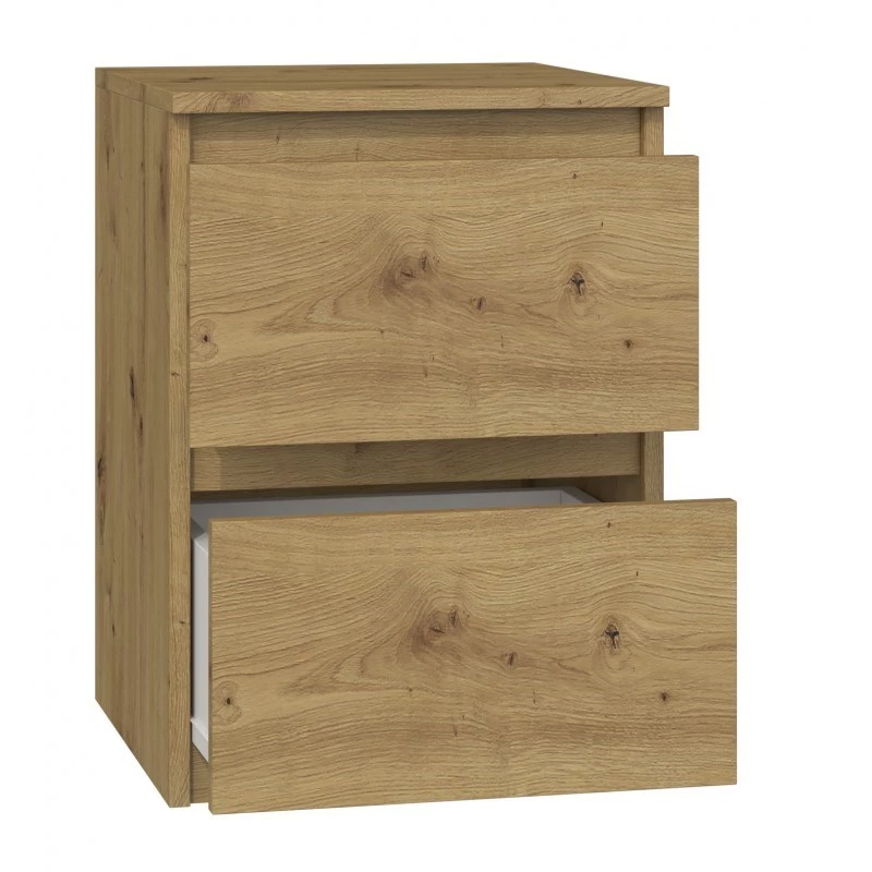Mesa de cabeceira Top e shop M2 ARTISAN, 2 gavetas, madeira de carvalho, 300×300×400 mm
