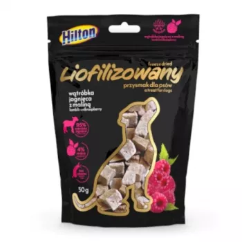 Snack para cães liofilizado Hilton com fígado de cordeiro e framboesa 50 g