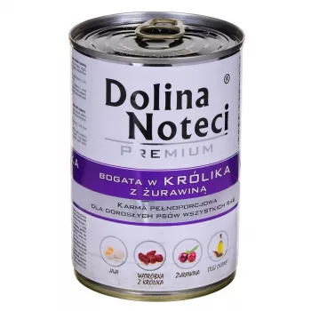 Comida húmida para cães dolina noteci Premium Rico em coelho e arando 400 g — cães adultos, sem cereais, sem glúten, 12 % proteína