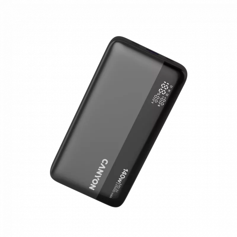 Power Bank CANYON PB-240, 25000mAh PD140W powerbank com ecrã, tamanho 160,0x82x27 mm, peso 508±10g, cinzento-escuro
