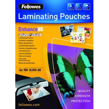 Película de plastificação Fellowes SuperQuick A4 brilhante 80 mícrones