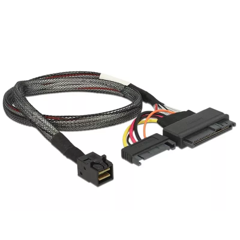 Cabo Delock SFF-8643 macho > U.2 SFF-8639 fêmea + conector de alimentação SATA 50 cm (84819)