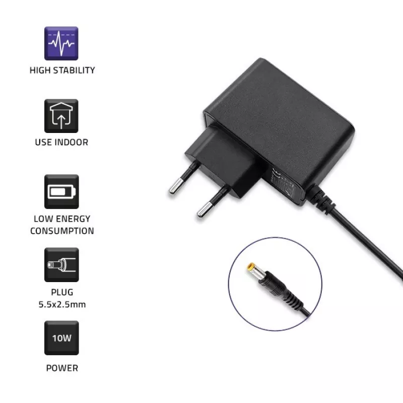 Fonte de alimentação com ficha 10W 5V, 2A, 5,5x2,5