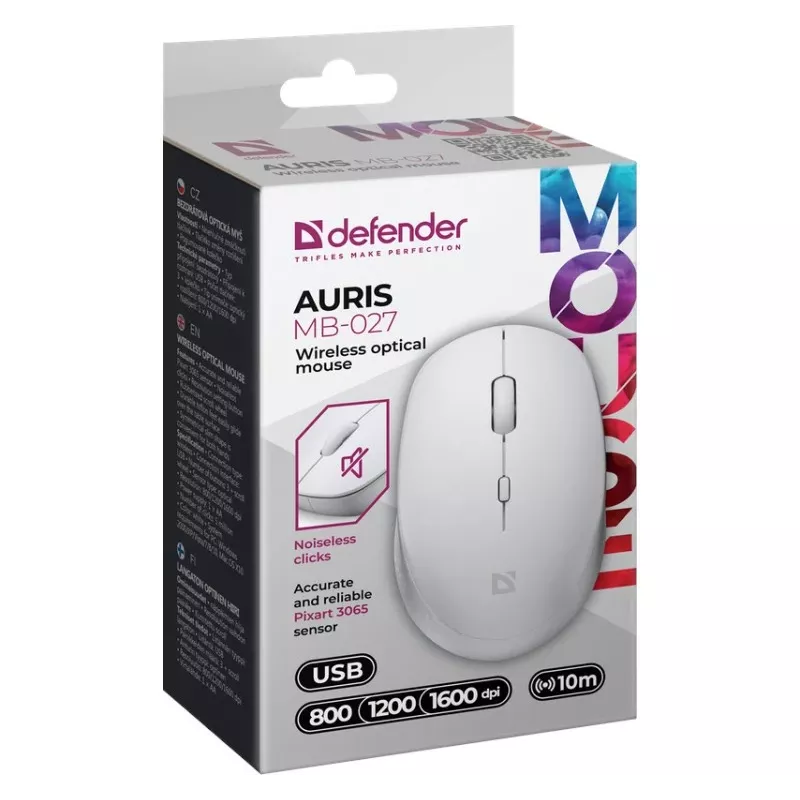 Rato sem fios com clique silencioso AURIS MB-027 800/1200/1600 DPI branco