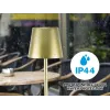 Beper P201UTP116 candeeiro de mesa LED recarregável, 1,5 W, interruptor tátil, regulável, adaptador para garrafa de 33 mm, resistente à água, dourado