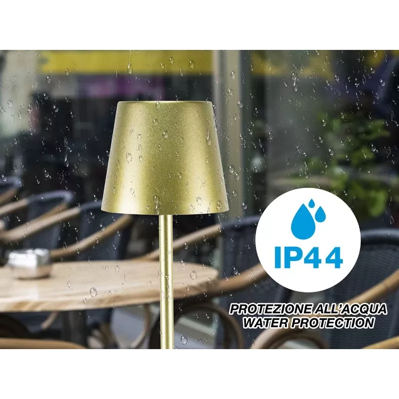 Beper P201UTP116 candeeiro de mesa LED recarregável, 1,5 W, interruptor tátil, regulável, adaptador para garrafa de 33 mm, resistente à água, dourado