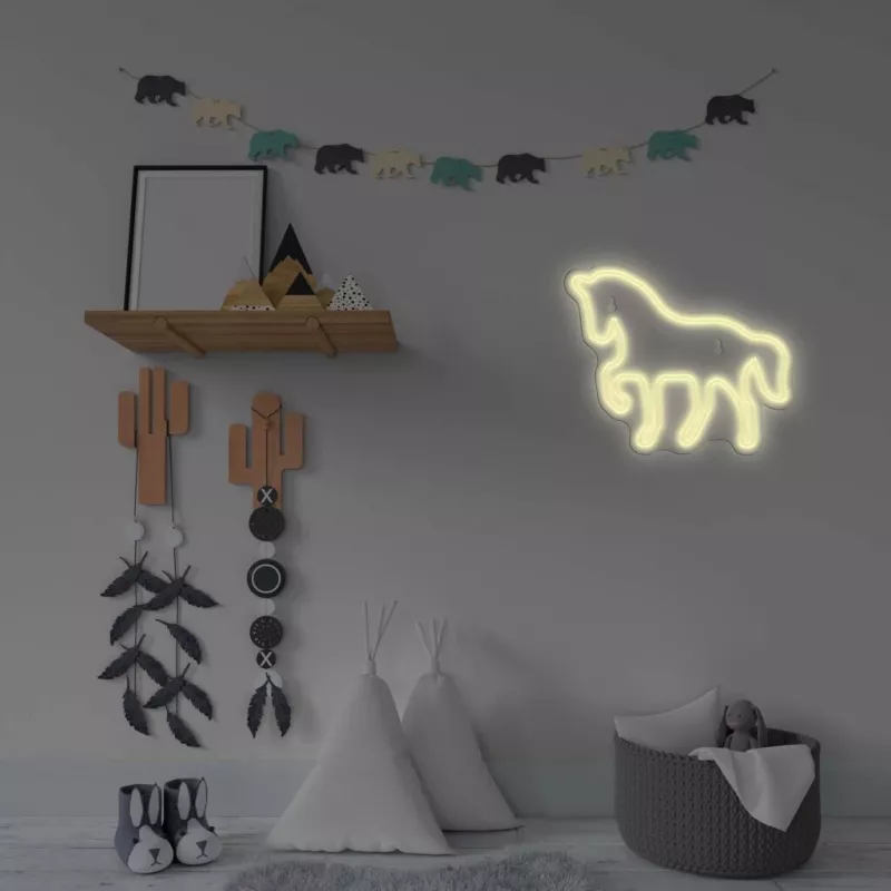 Letreiro de néon LED MANTA SNL103WH – motivo cavalo, branco