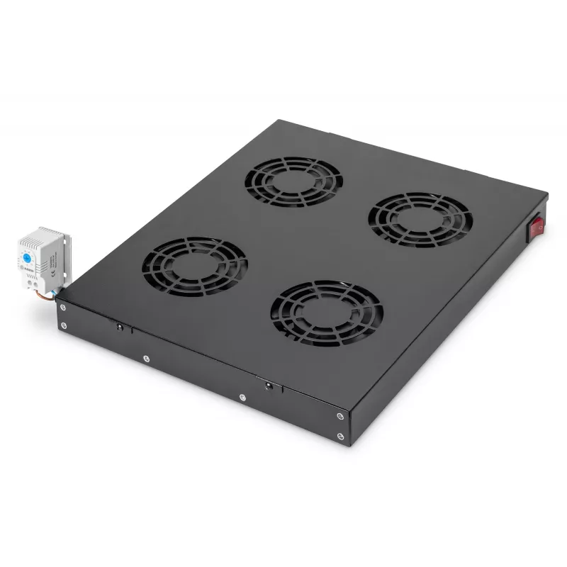Digitus DN-19 FAN-4-HO-SW unidade de ventilação de teto de 19 polegadas, 4 ventoinhas, termóstato, preto