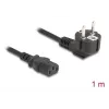 Cabo de alimentação DELOCK CEE 7/7 (E+F) para IEC C13 90° angular, 1 m, H05VV-F 3x1,00 mm², preto