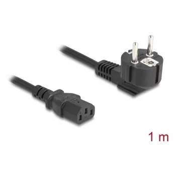 Cabo de alimentação DELOCK CEE 7/7 (E+F) para IEC C13 90° angular, 1 m, H05VV-F 3x1,00 mm², preto