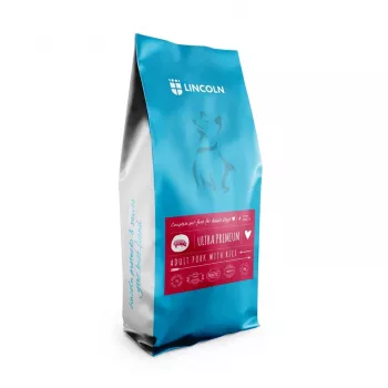 Comida seca para cães Lincoln Adult porco com arroz 12 kg — para raças médias a grandes, 24 % proteína, 13 % gordura