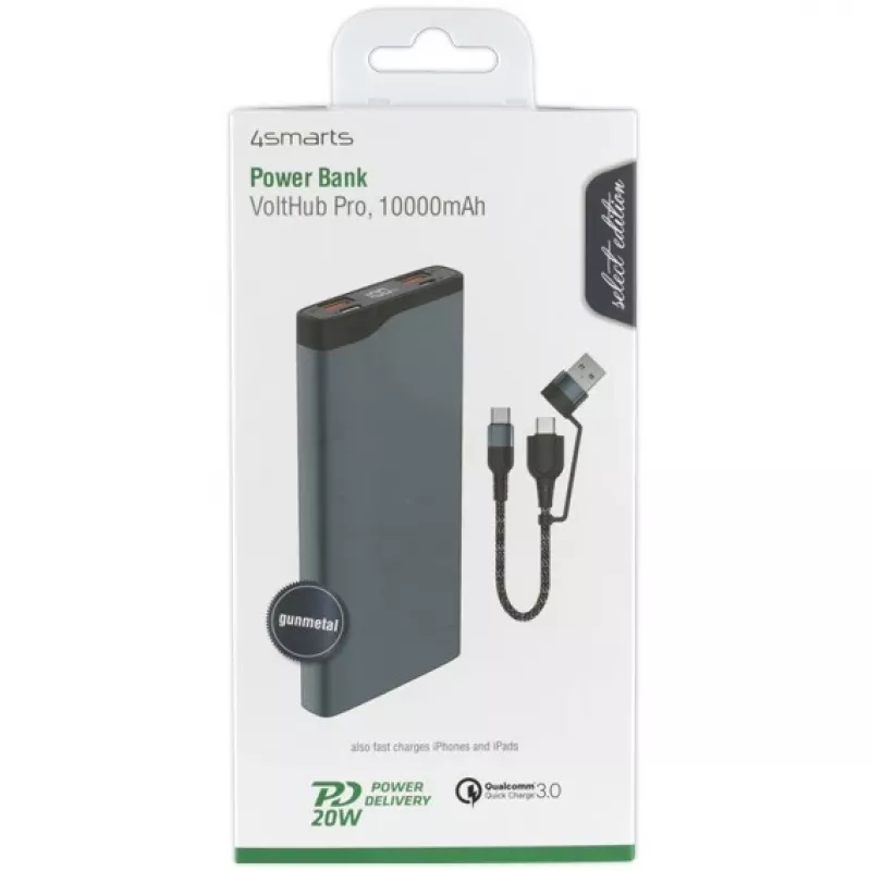 Powerbank 4Smarts VoltHub Pro 10000mAh 22.5W com Quick Charge, PD gunmetal *Select Edition*