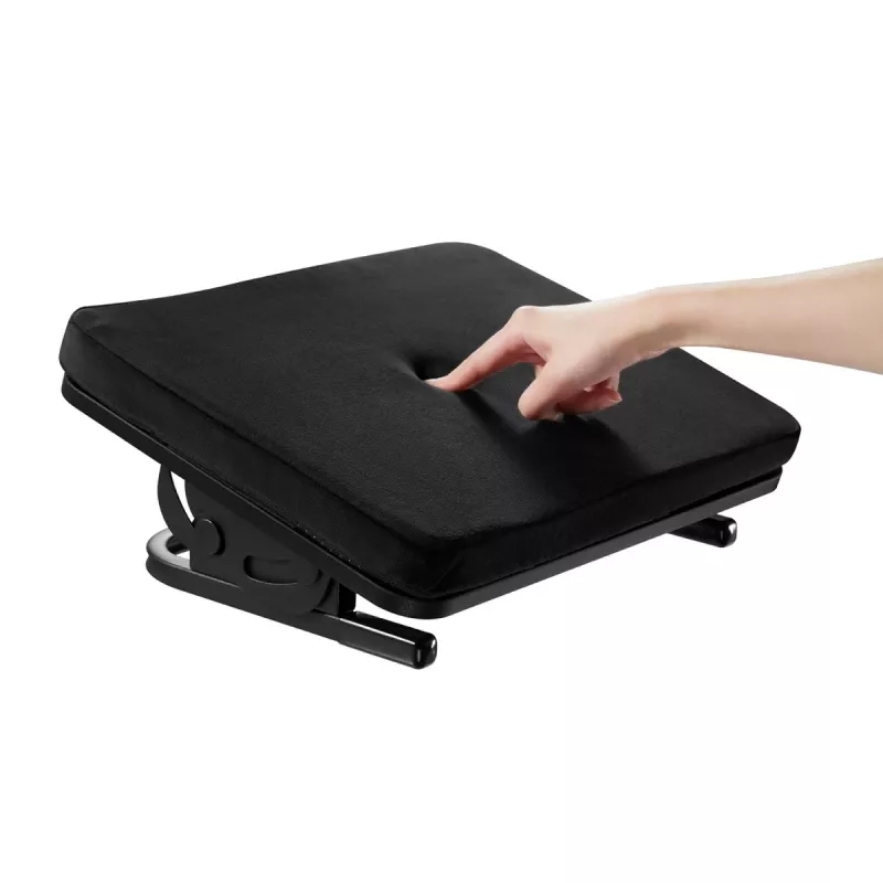 Apoio para os pés MACLEAN MC-460 apoio para os pés ergonómico acolchoado em metal, base antiderrapante, inclinação -20–20°, carga máx. 20 kg, preto